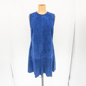 Victoria Beckham Genuine Soft Suede Moroccan Blue Dress Drop Waist $1,450 Sz 4
